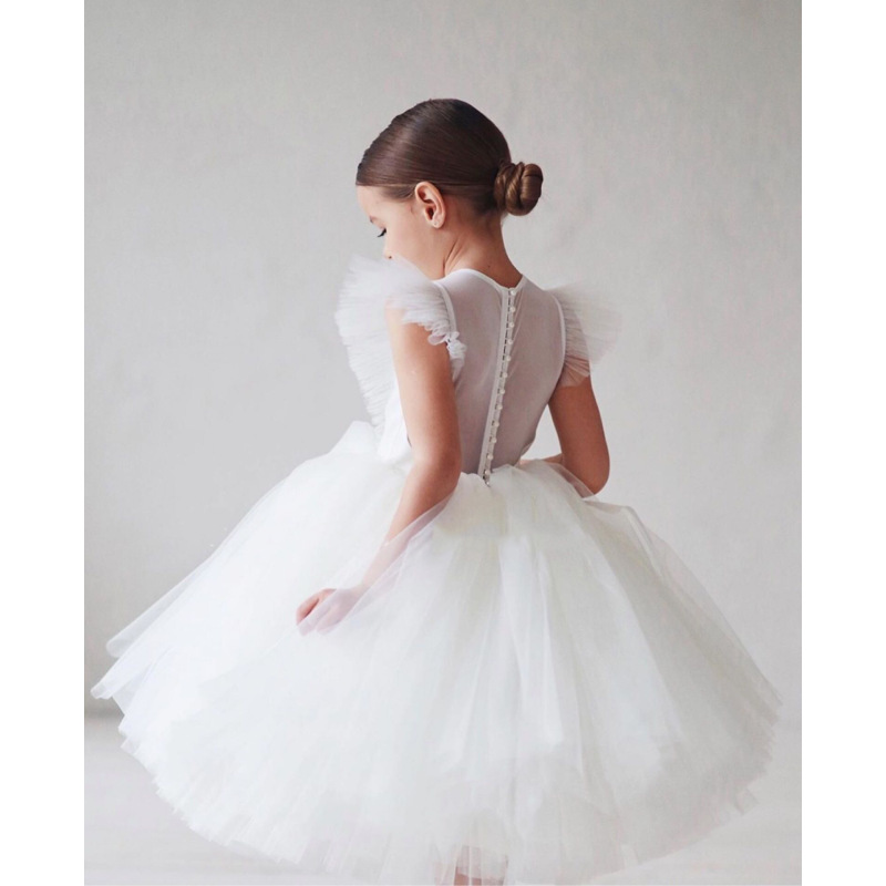 Conyson high quality costume elegant summer boutique yarn flying sleeve dancing princess dresses tulle host evening dress