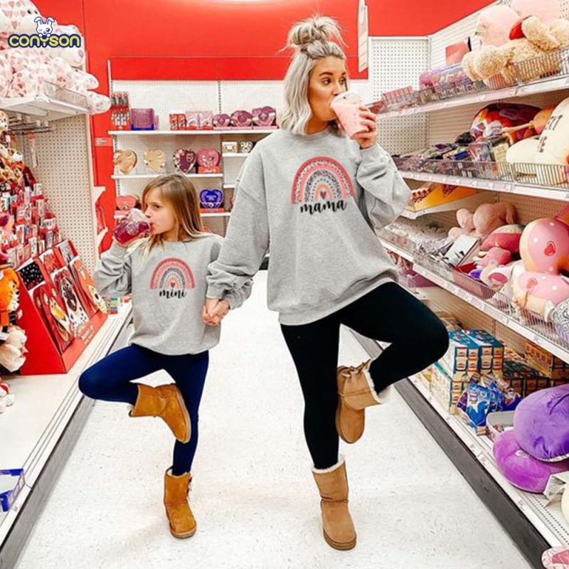 Conyson Love Sweaters Mother Daughter Rainbow Hoodies Long Sleeve Matching Sweatshirts Family Set Mommy and Me Clothes Tops