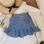 Conyson New Arrivals Summer Fashion Children Baby Designer Tshirt With Pleated Fishtail Denim Skirt Girls Kids Two Piece Sets