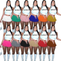 Conyson Custom Logo High Quality Solid Color Plus Size Street Sexy Shorts Sleeveless Sweatsuit Women Pleated Skirt 2 Pieces Sets