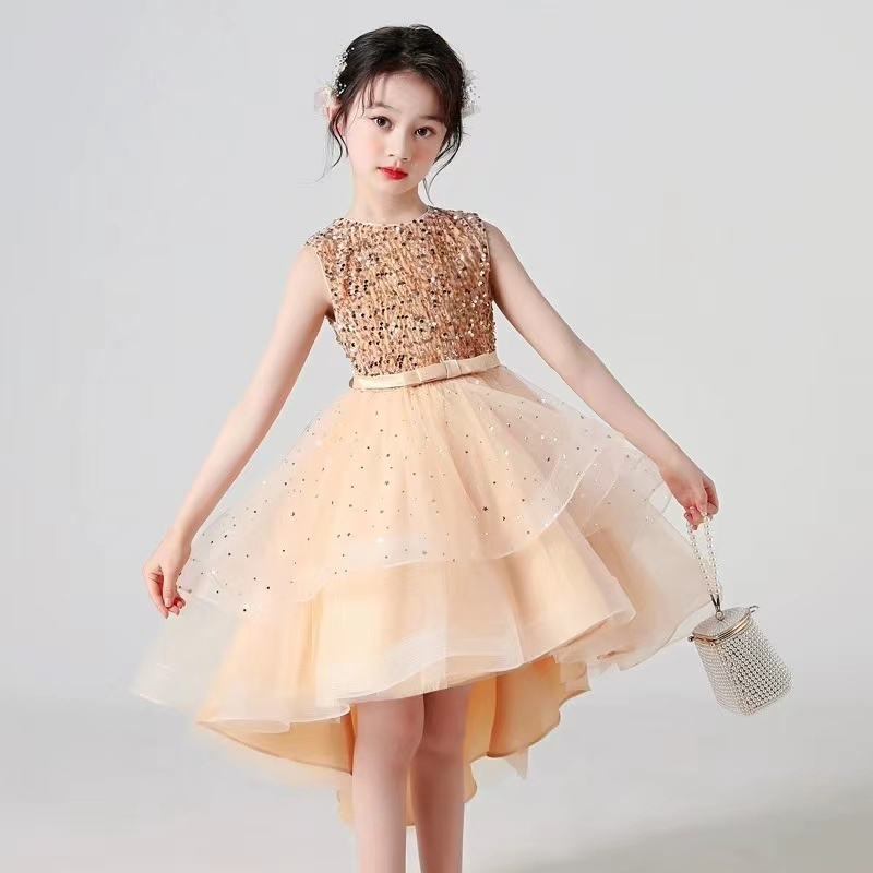 Conyson RTS Summer Sleeveless 3-8 Years Baby Girls Train Dresses 4 Colors Wedding Party Children Clothes Birthday Clothing