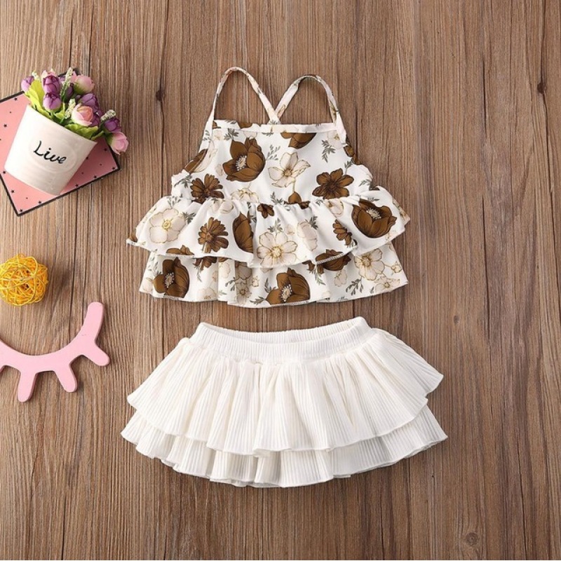Short SLeeve T-Shirts And Skirts Baby Clothes sets Knitted Leopard Casual Children Girls Summer Clothing Sets