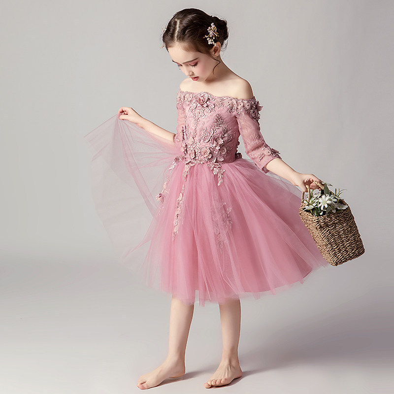 Factory Customization Polyester Cotton Sleeveless Birthday Party Flower Girl Long Mesh Dress