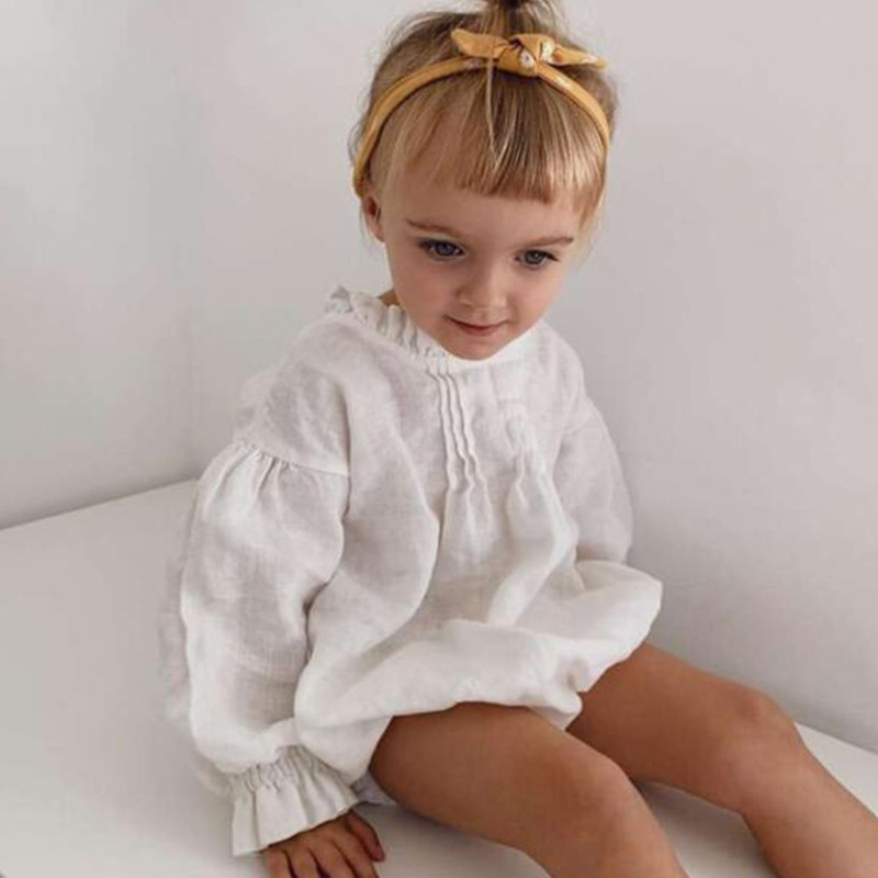Conyson Wholesale New Kids Baby Clothes Spring Summer Long Sleeve One-piece Solid Linen Baby Girls Jumpsuit Colorful Rompers