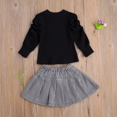 Conyson Wholesale Hot Sale Black Long Sleeve Pullover Baggy Baptism Baby Clothes Solid Toddler Girl 1-7 years dress set