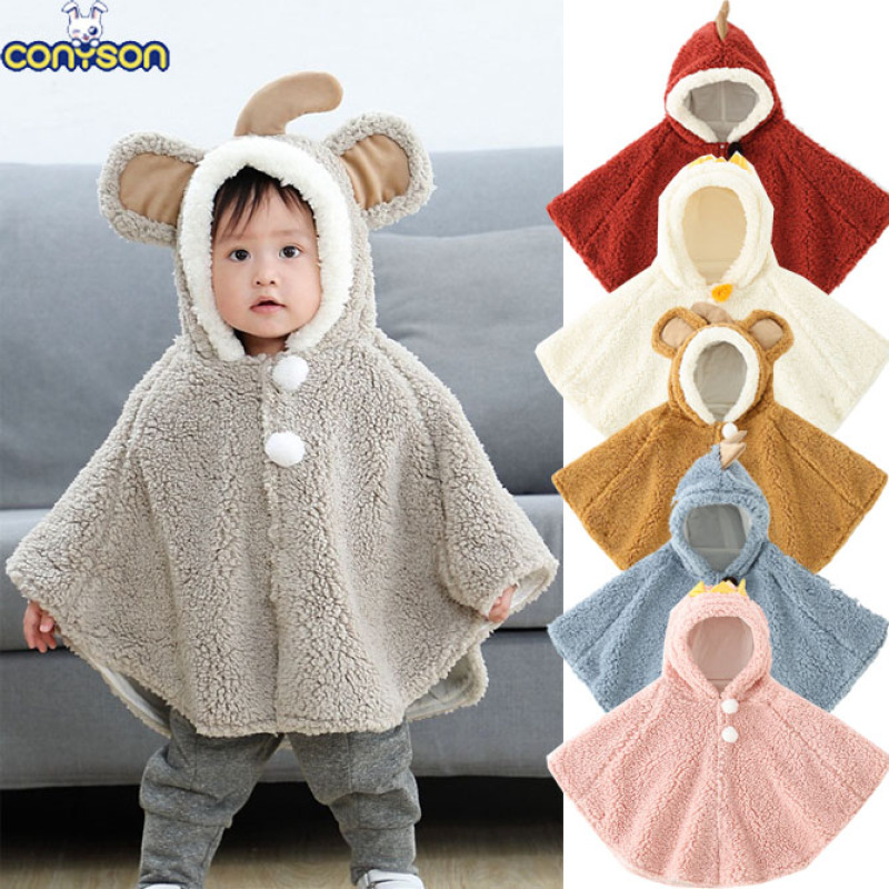 RTS Autumn Winter Wholesale Flano Flannel Animals cartoon newborn baby clothes boy girls Rompers fur warm clothes blanket cloak