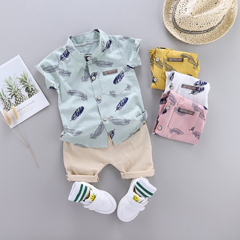 Conyson Children Clothes 2pcs Toddler Kids Boys Summer Outfits Holiday Beach Short Sleeve Shirt Top +Shorts Set