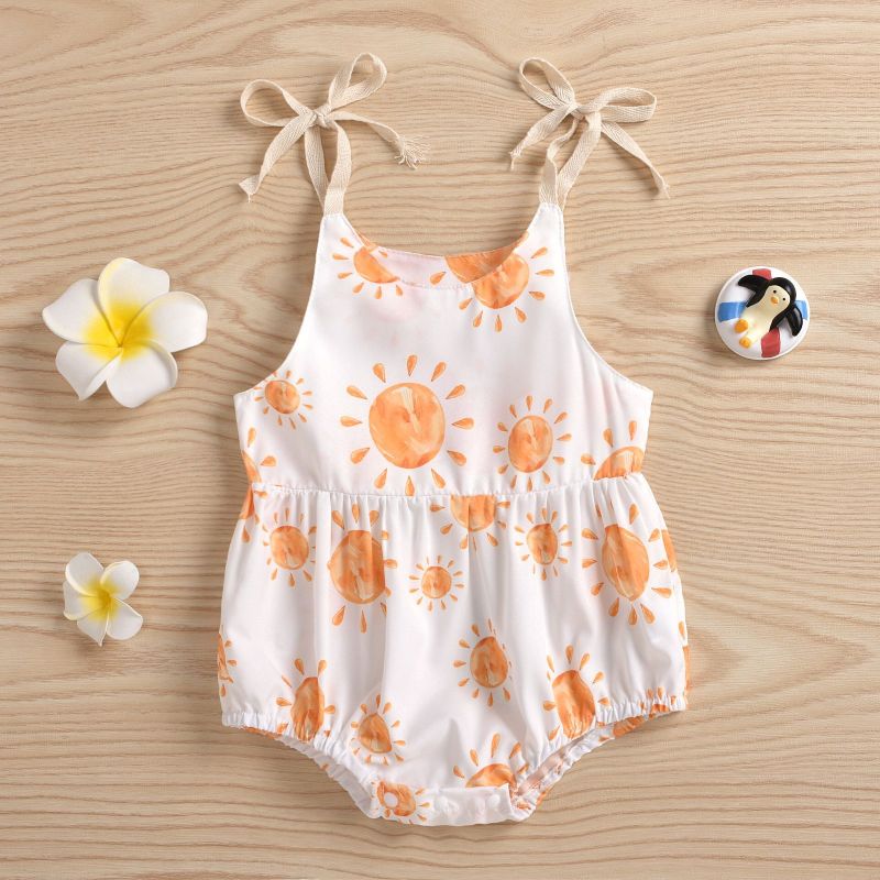 Wholesale Newborn Kid Summer Girls Rompers One Piece Sleeveless Belt Flowers Print Strap Jumpsuits baby rompers