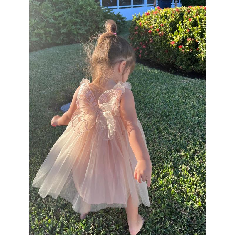 Conyson Wholesale Solid color Kids Girl Casual strap Sleeveless with butterfly wings Summer Baby Girls Tutu Dress