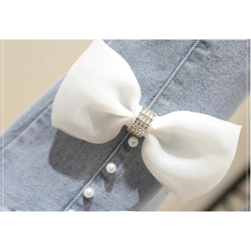 Conyson Wholesale Kids Clothes Fashion Kids Girls Clothes Sets 2pcs Solid Tops Hole Blue Denim Pants Casual Children Girl Outfit