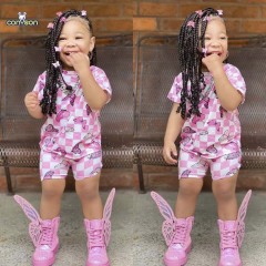 Conyson Baby Girls Cute Butterfly Print Suit Short Biker Leopard Print Summer Clothing Set Outfits For Kids Designer Clothes