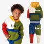 Conyson Wholesale Custom Autumn Winter Long Sleeves Patchwork Fleece Unisex Logo Sports Tracksuit Hoodies Kids Clothes Sets Plus