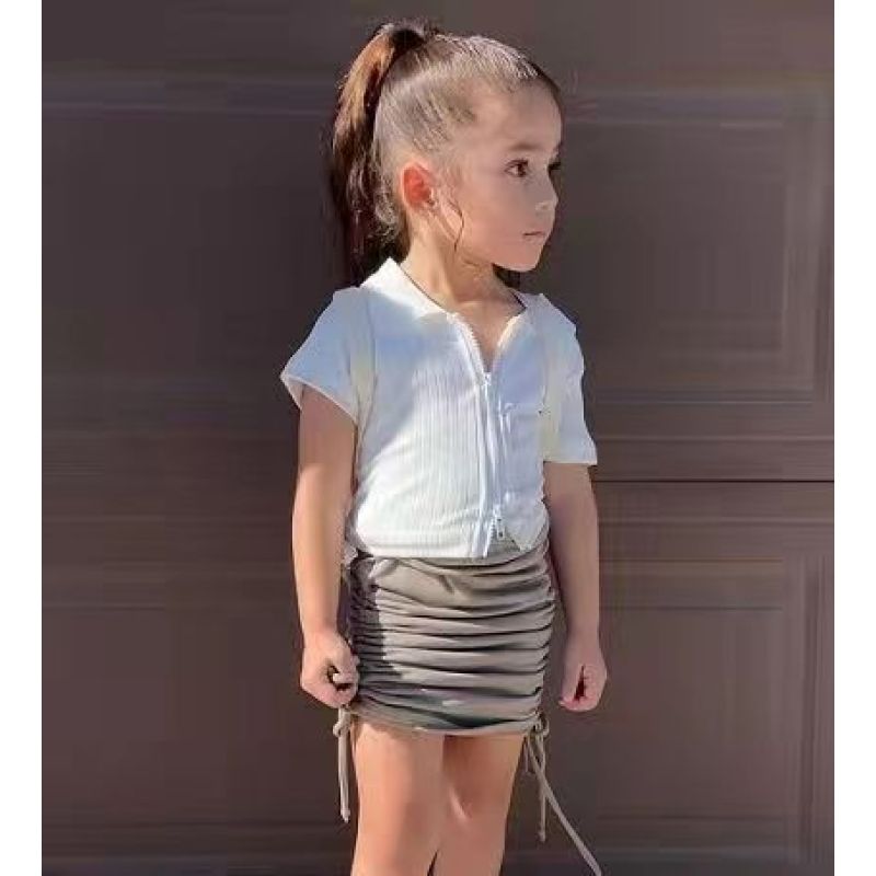 Conyson Summer Kids Girls Clothing Set Short Sleeve T-shirt Skirt Clothing Sets Zip Top Littler Girls Casual Dress Outfits