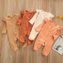 Fashion Hot Sale Solid Colornewborn Girls Boys Button Jumpsuit Cotton Long Sleeve Clothes Baby Boy Suits Set