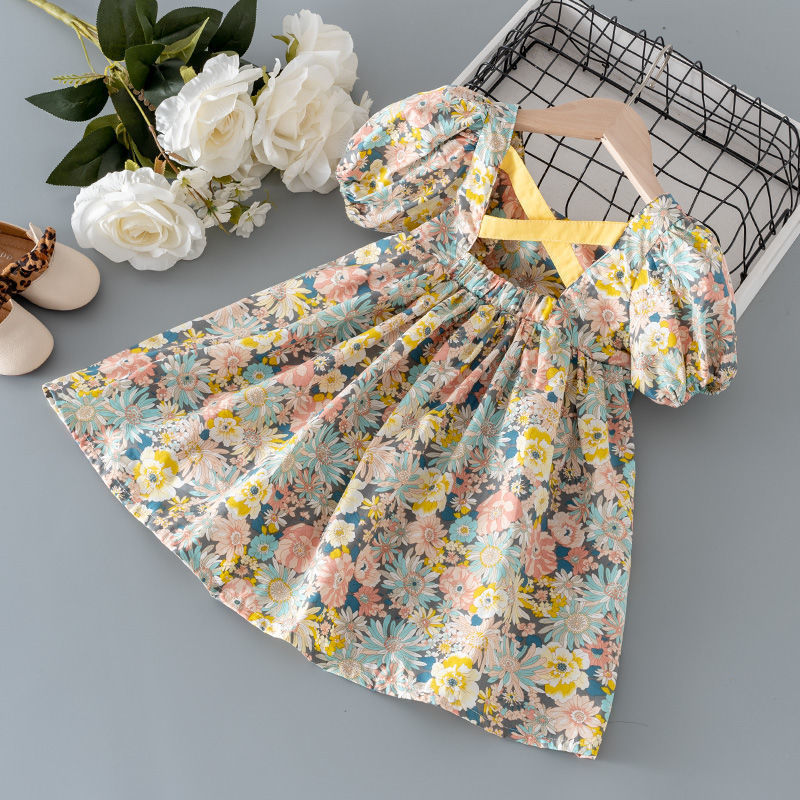 Conyson Wholesale Kids Clothes New Summer Baby Girls Dress Print Floral Bow Dresses For Girls Fashion Princess Girls' Children C