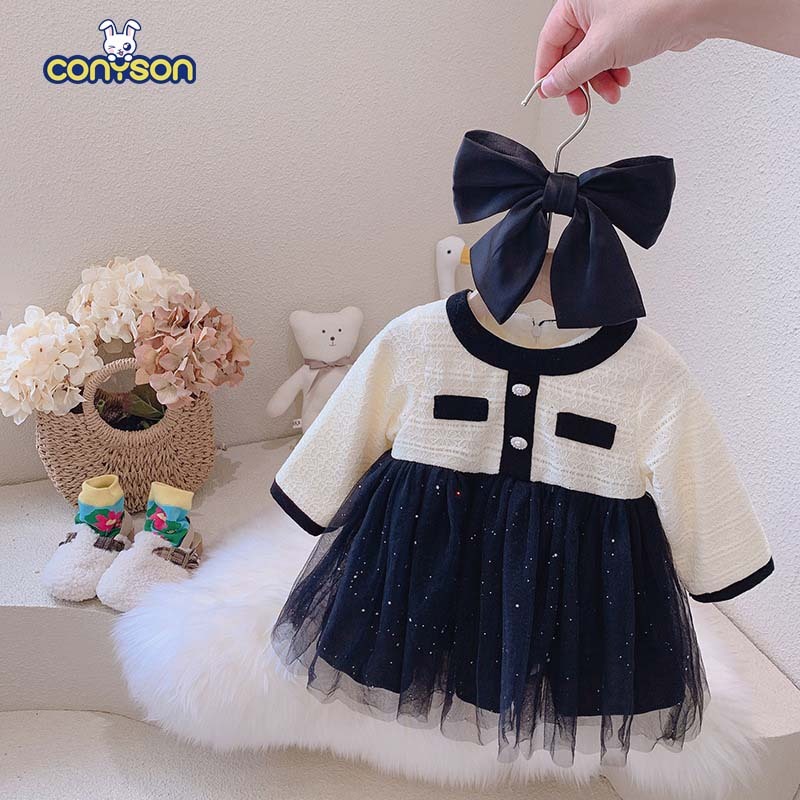 Conyson Wholesale Cotton Children Designs Clothing Kids Winter Plush Casual Cute Soft Toddler 8M-5Y Girls Dresses