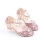 Conyson High Quality Overstocked Leftover Korean Style Pure Color Shiny Sequins Kids Girls Performance High-heeled Shoes