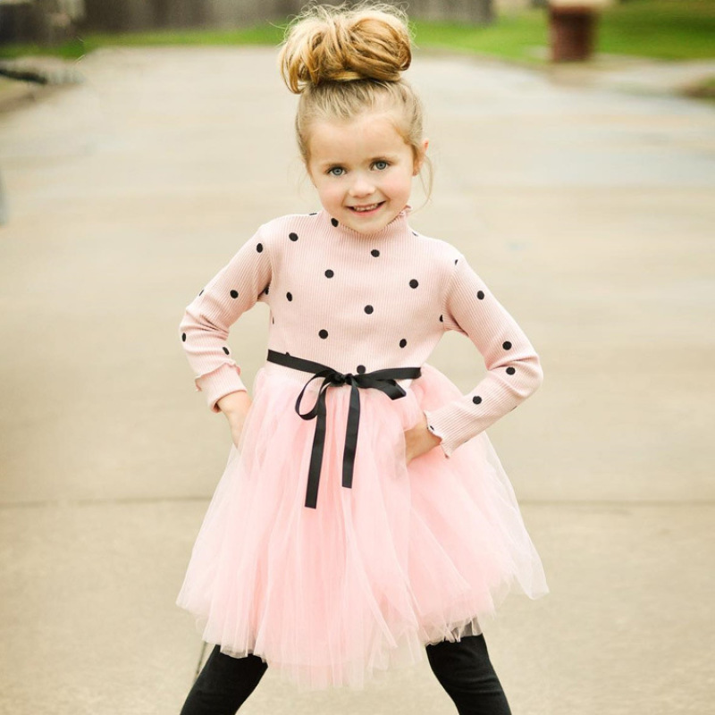 Factory Customization girls tutu dress knit O-Neck Knee-Length autumn Little Girls Clothes Kids Floral Party Dresses