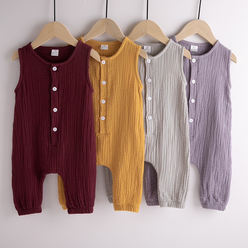 Macacão de bebê sem mangas com botões, flexível, ideal para o verão, perfeito para recém-nascidos e bebês. Atacado disponível para venda por atacado.