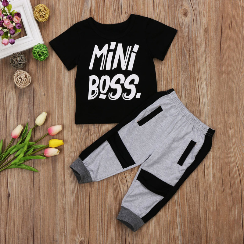 Conyson wholesale two Pieces Summer Kids Toddler Baby Boys Clothes Set Children Little Boys Letter T-shirt Tops Pants Outfit set
