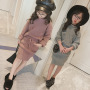High Quality 2 Colors Cotton Knitted Sweater Top And Skirt Girls Two Piece Sweater Skirt Set