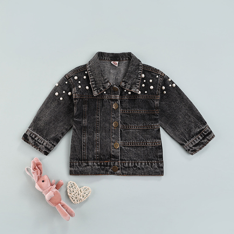 Conyson Fashion Autumn Infant Baby Girls Thick Jacket Outwear Solid Denim With Pearl Single Breasted Coats
