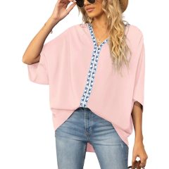 Conyson New Arrival Summer Fashion Europeon Splicing Design Bat Sleeve Chiffon V Neck Plain Blouses Elegant Tops Women Blouses