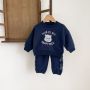 Wholesale Autumn Winter Cute Bear Round Collar two piece Plush warm sports tracksuits Sweater Baby clothing Set