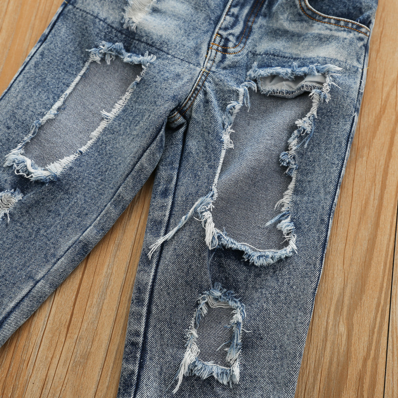 Conyson 2Pcs Casual Suit Solid Sleeveless Outfit One Shoulder Tank Tops+Hole Denim Pants Jeans Litter Girls Clothing Sets
