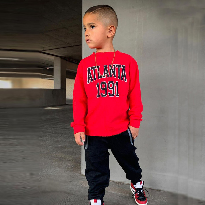 Conyson Spring Fashion Cotton Kids Girls Solid Hoodies Long Sleeve Pullover High Quality Letter Print Infant Boys Clothes Tops