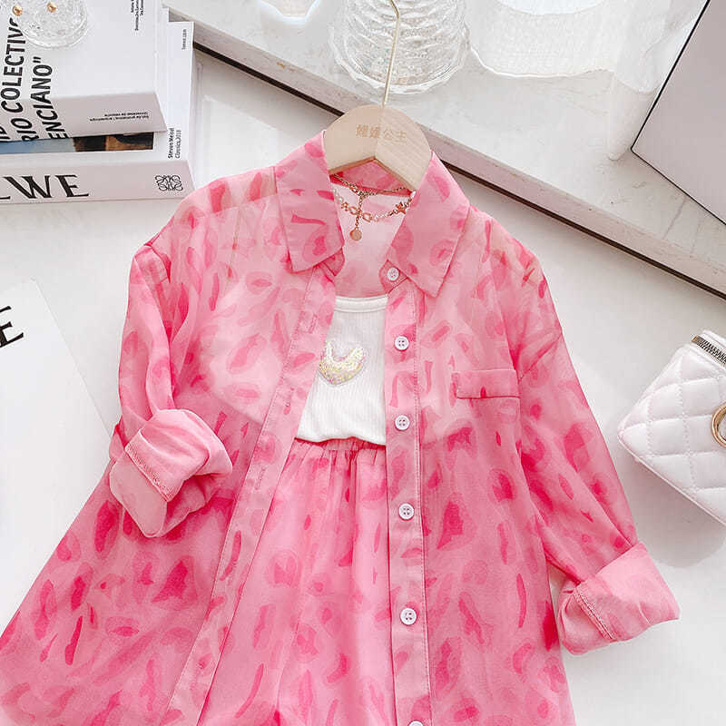 Conyson Autumn Baby Clothes Girls Pink Leopard 3 Piece Spring Kids Fashion Love Sling Vest Long Shirts Girl Casual Clothing Suit