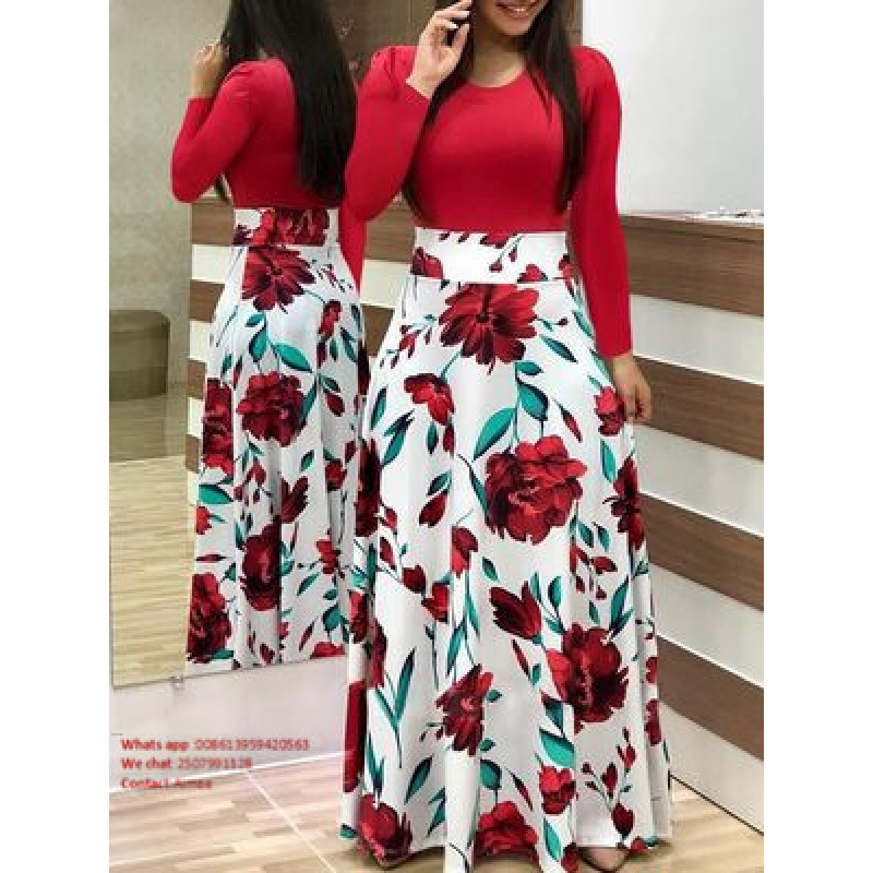 Conyson Spring Women Elegant Dresses Female Fashion Long Sleeve Floral Print Long Maxi Dress Ladies Casual Flower Vestido