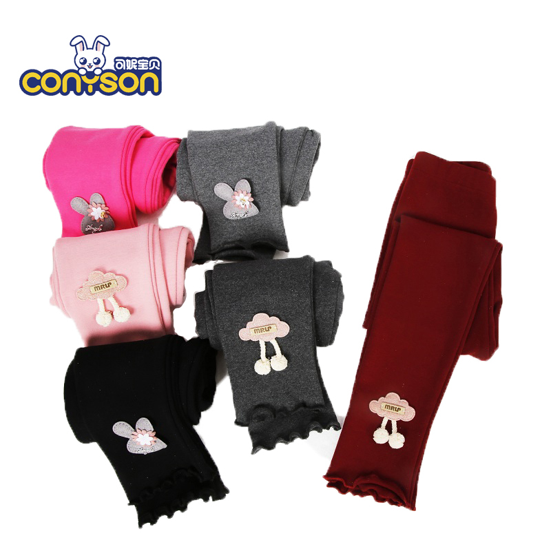 Wholesale Four Color Ruffles Plain Dyed Knitted Girls Stocking Child Cotton Kids Leggings