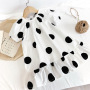 wholesale Cotton Fabric 2021 Summer Girls White Speckled Round neck narrow cuff Ruffle Dress With Short Sleeve
