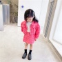 Conyson high quality Latest korea Style Short Skirt Set Fashion Toddler Girl Pink Printed Kids Cardigan 2-pieces clothing Set