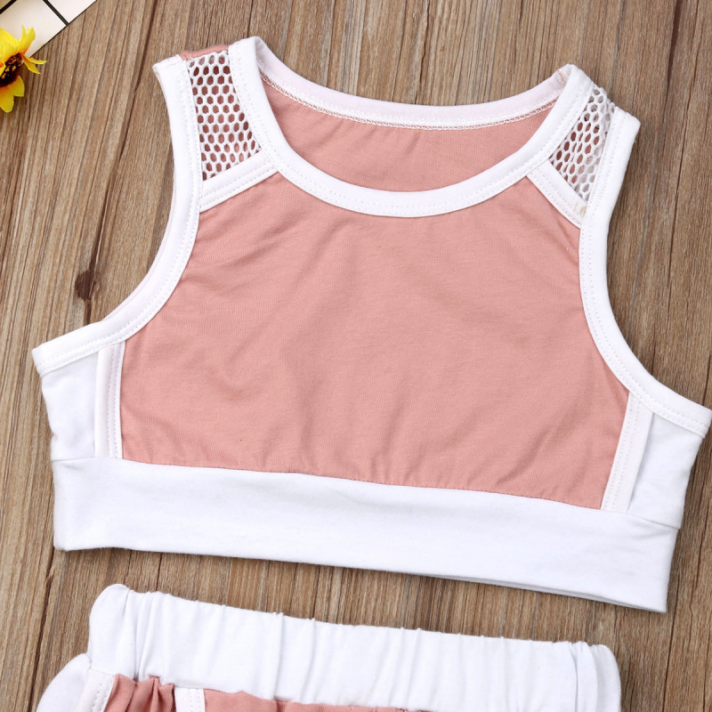 Conyson Summer Pink Sports Vest+Long Pants Casual  Outfits Set O-Neck Sleeveless Solid Little Girls 2 pcs Tracksuit
