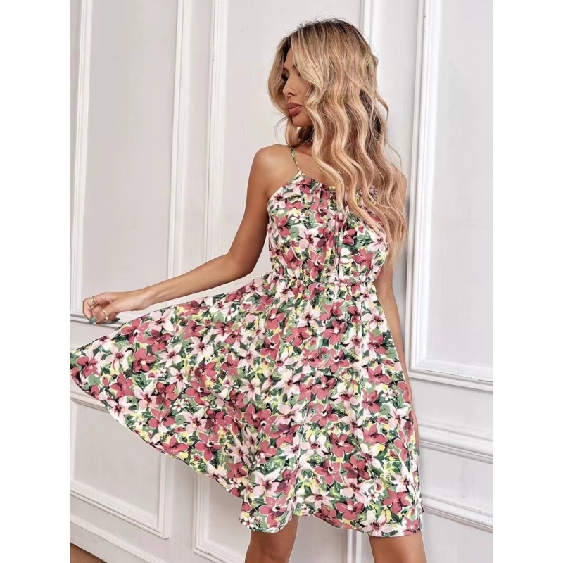 Conyson Dropshipping New Hot Sale Arrival Summer Sleeveless Floral Printed Simple Flavor Women's Flare Loose Vintage Dress