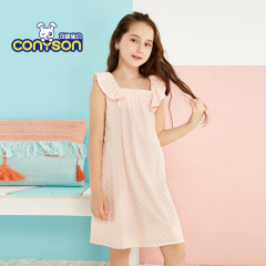 Modern Sleeveless O-Neck Knee-Length Dot Print Summer Girl Cotton Simple Design Dresses Wholesale Latest