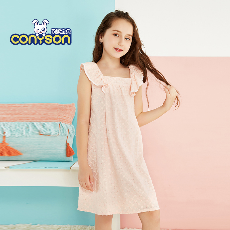 Modern Sleeveless O-Neck Knee-Length Dot Print Summer Girl Cotton Simple Design Dresses Wholesale Latest