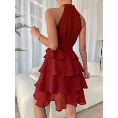 Conyson New Style Spring Summer Sleeveless Plain Splicing Ruffles Edge Lady Elegant Wedding Ball Gown Sexy Dresses Women