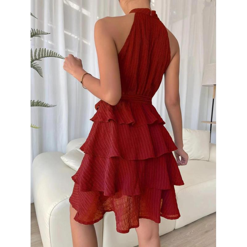 Conyson New Style Spring Summer Sleeveless Plain Splicing Ruffles Edge Lady Elegant Wedding Ball Gown Sexy Dresses Women