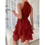 Conyson New Style Spring Summer Sleeveless Plain Splicing Ruffles Edge Lady Elegant Wedding Ball Gown Sexy Dresses Women