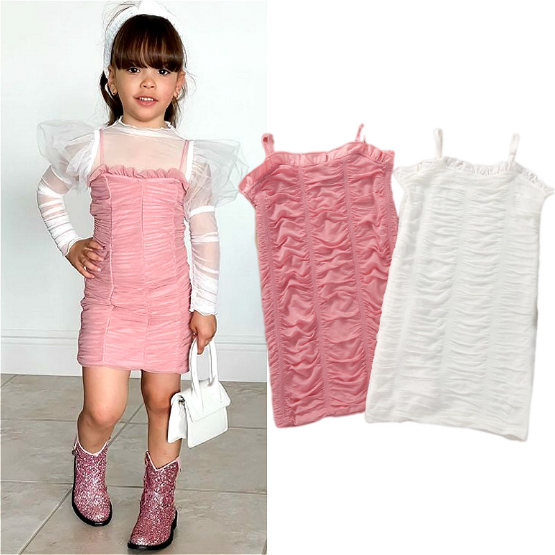 Conyson 2022 Summer Solid Baby Girls Sleeveless Sundress Fashion Bodysuit Pink Slip Dress Girl Spaghetti Strap Party Dress