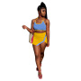 2022 Summer Color Blocking Women Two Piece Suit Tank Tops Miniskirt Outfits Backless Rivet Irregular Casual Skirt Sets