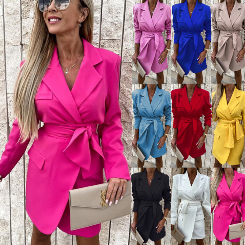 Online order ready to ship one piece solid color woman clothes loose fashionable women elegant suit dresses long for office work