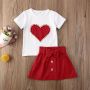Conyson Kids Baby Clothes Summer Clothing Infant Children Easter Gift Print Pearls Heart Top Shirt Skirt 2Pcs Set Custom Outfit
