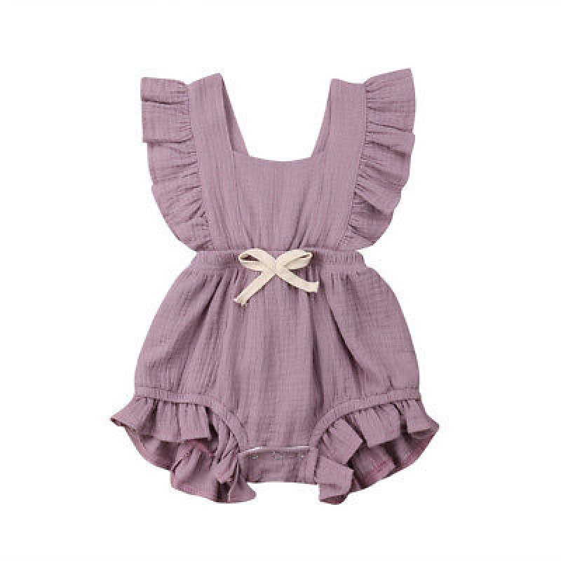 Wholesale Cotton Gauze Infant Flutter Sleeve Suit Baby Summer Clothing Rompers Sleeveless