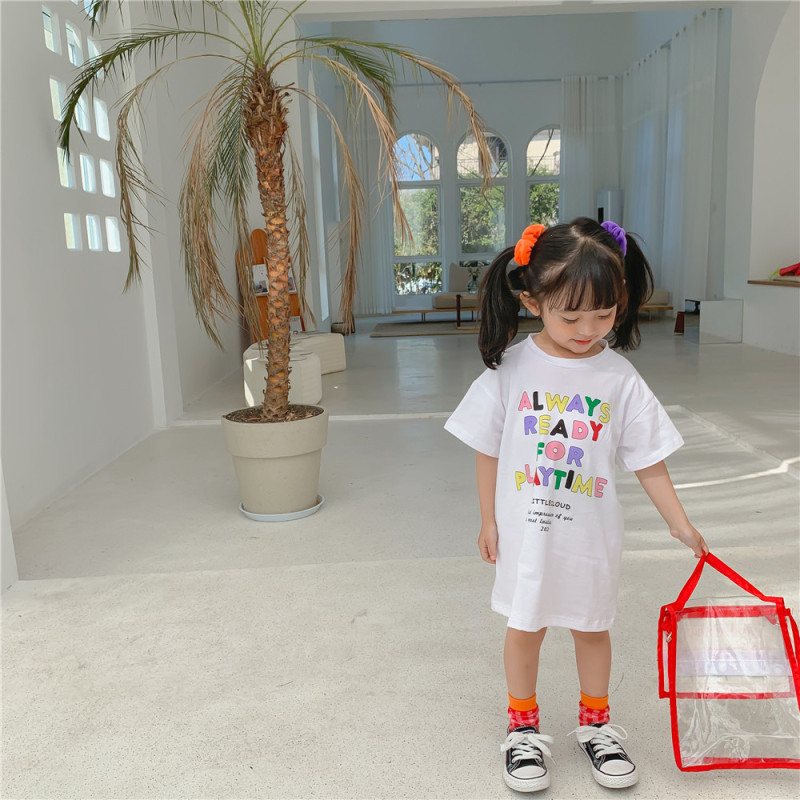 Conyson Hot Fashion Summer Kids Clothes Short Sleeve Solid Letter Colors Print Little Girls T-shirt Causal Flower Cotton Dress