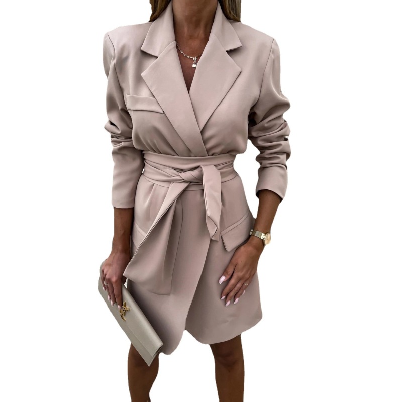 Online order ready to ship one piece solid color woman clothes loose fashionable women elegant suit dresses long for office work