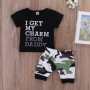 Conyson Casual Long Sleeve Top Army Trousers Outdoor Outfits Black Letter T-shirt Camouflage Short Pants Baby Boy Suit 2Pcs Sets